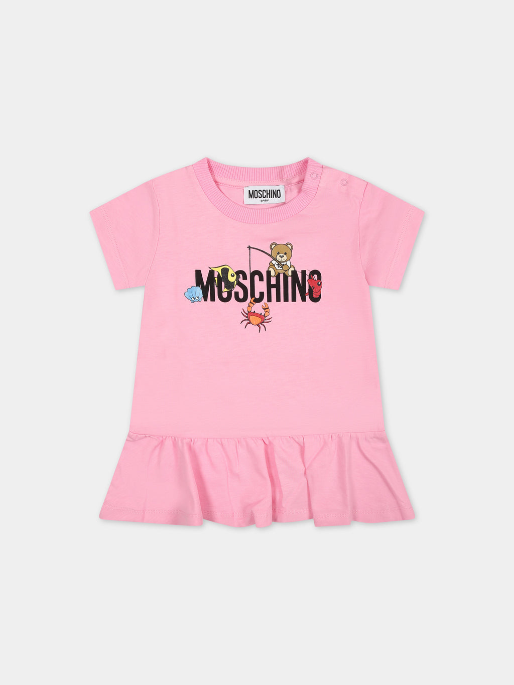 Pink dress for baby girl with logo and animals